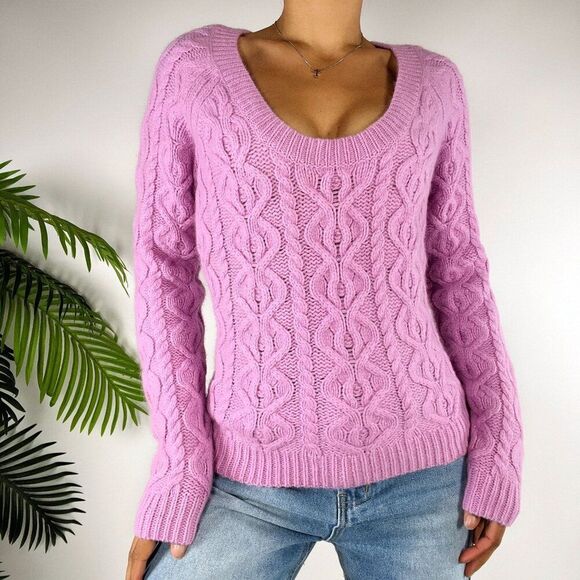 Vintage Y2K The Limited Purple Angora Wool Cottagecore Cable Knit Sweater / M - Picture 1 of 7